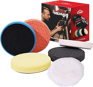 KUIMIT 5" Buffing Polishing Pads, 6Pcs 5.6inch 140mm for 5 Inch Backing Plate, Compound Buffing Sponge Pads and Woolen Pads Cutting Polishing Pad Kit for Car Buffer Polisher (Honeycomb Structure)
