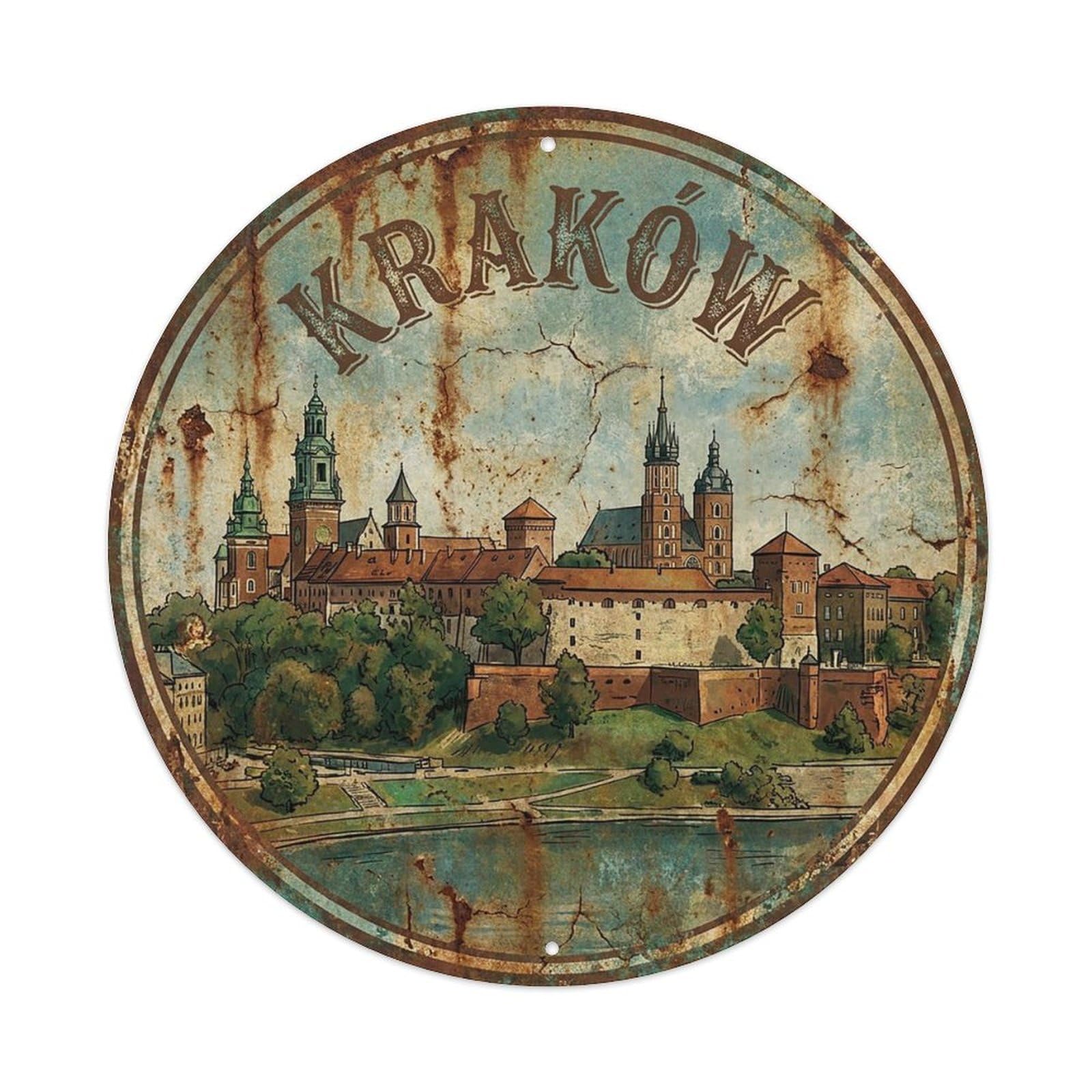 Retro Travel Poland Krakow Vintage Metal Tin Sign Plaque Wall Decor for Cafe, Club Bar, Office, Garden Metal Poster 8x8Inch