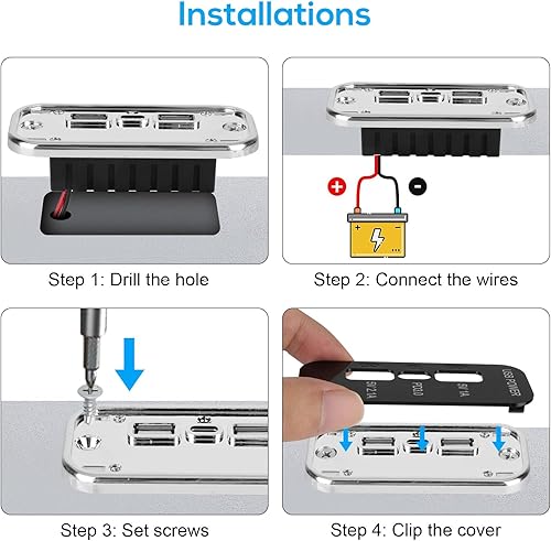 Miniatura 6 de 3 puertos de salida USB de 12 V, puerto USB A dual 3.1A, puerto tipo C PD QC 3.0 carga súper rápida compatible con teléfono 14 13 12, S22 S21 S20,