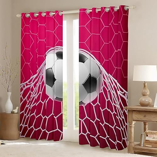 Miniatura 2 de Cortinas de fútbol para juegos de fútbol, cortinas opacas hexagonales geométricas de panal y cortinas, 2 paneles de 38 pulgadas de ancho x 54