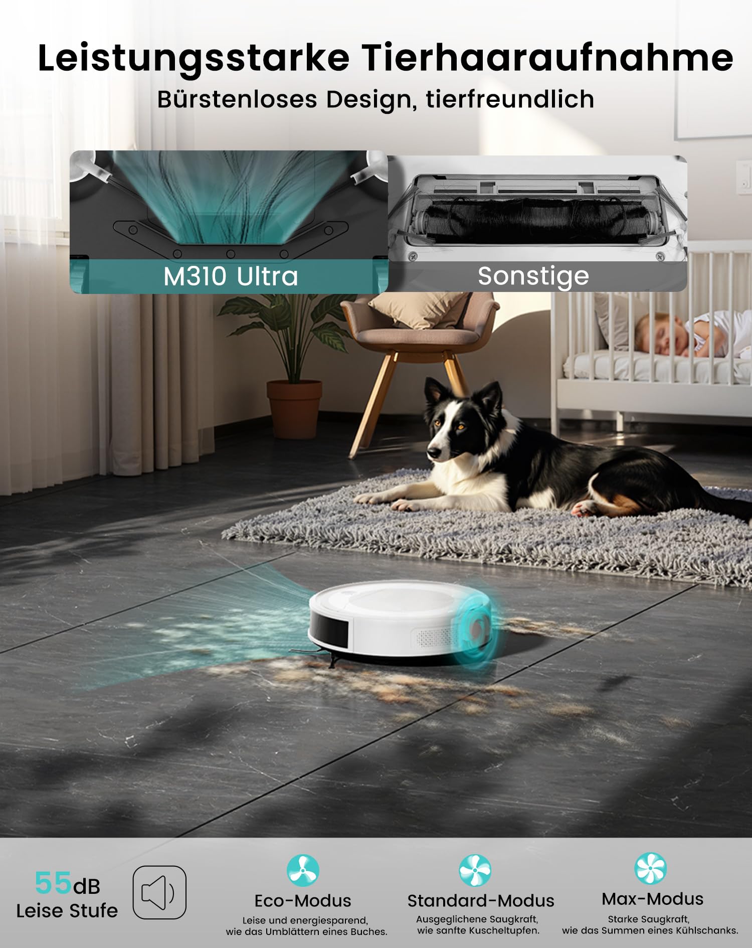LEFANT Staubsauger Roboter mit Wischfunktion Ultra Dünner, Staubsauger Roboter Anti-Tangle, Präzise Hindernisvermeidung, App, Alexa Steuerung für Tierhaare Teppiche, M310 Ultra Weiß