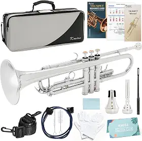 Kmise Trompete padrão Bb, trompetes de latão premium para estudantes iniciantes, conjunto de instrumentos de trompete com estojo atualizado, bocal 7C, mudo, kit de guia para iniciantes, kit de limpeza