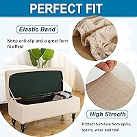 Vista 4 de ANWUCHEN Funda rectangular para otomana, funda elástica con almacenamiento, cintas elásticas, color beige, talla M