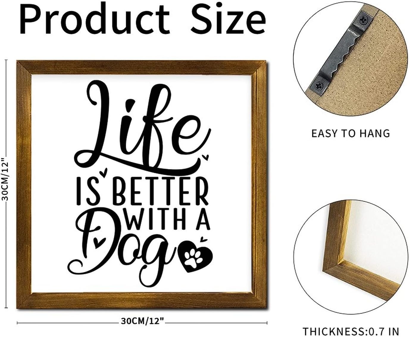Life is Better with A Dog Framed Wooden Signs Saying Quote Wooden Plaque Classic Wood Decor Farmhouse Wall Hanging Plaque for Kitchen Living Room Bedroom Home Housewarming Gift 12x12 Inch