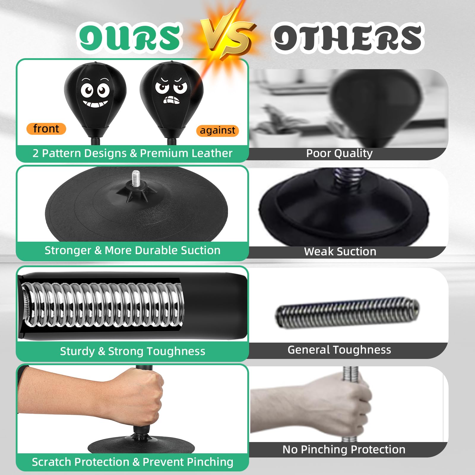 YORWHIN Sac de Frappe de Bureau avec Ventouse Ultra Puissante, Punchingball de Table à Ressort Renforcé, Mini Ballon de Boxe Anti-Stress pour Bureau et Maison, Entraînement et Soulagement du Stress - 5