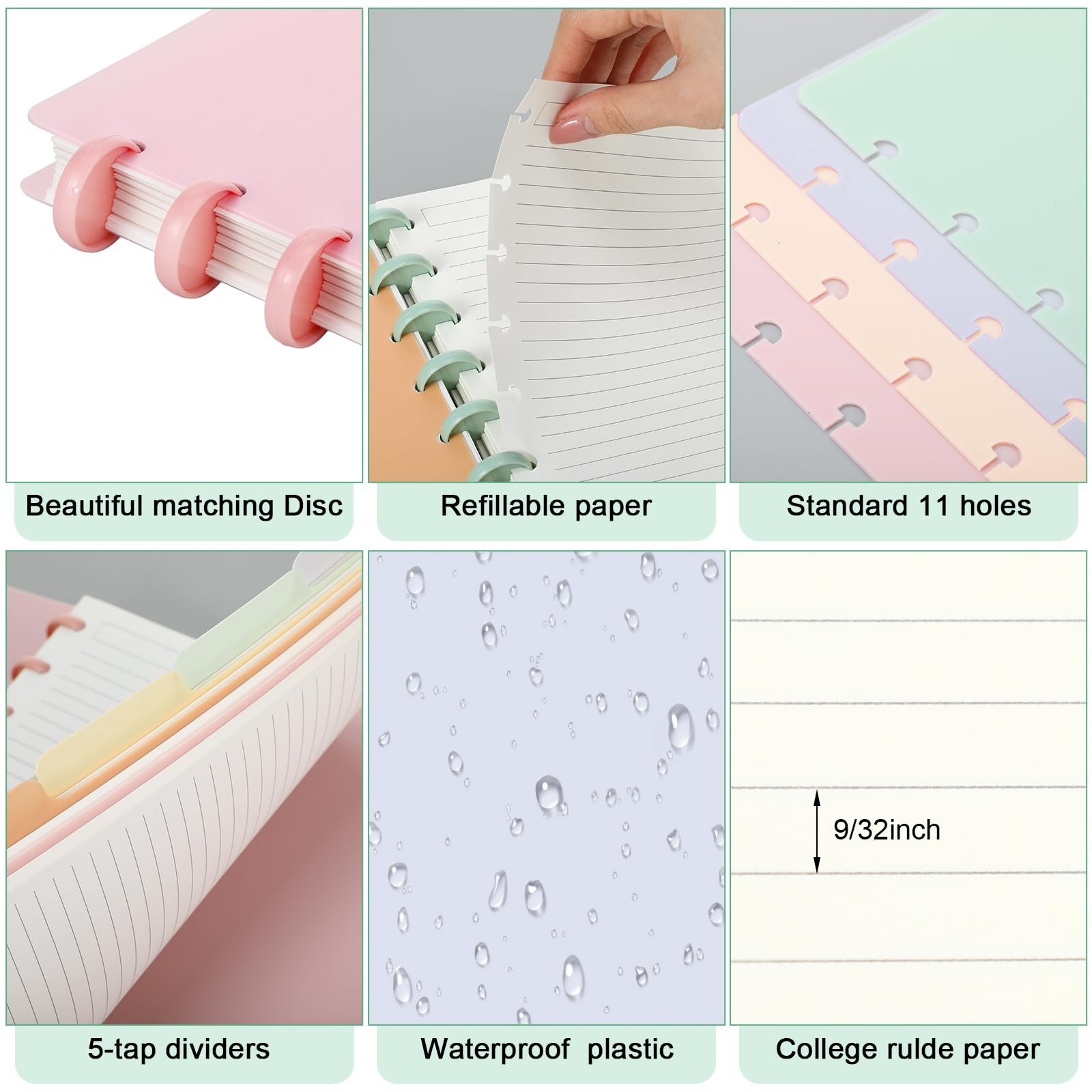 Glenmal Set di 4 quaderni con rilegatura a disco, 21,6 x 27,9 cm, formato lettera, include dischi, 5 divisori per note, pagine rimovibili a righe universitarie, pagine rimovibili ricaricabili per