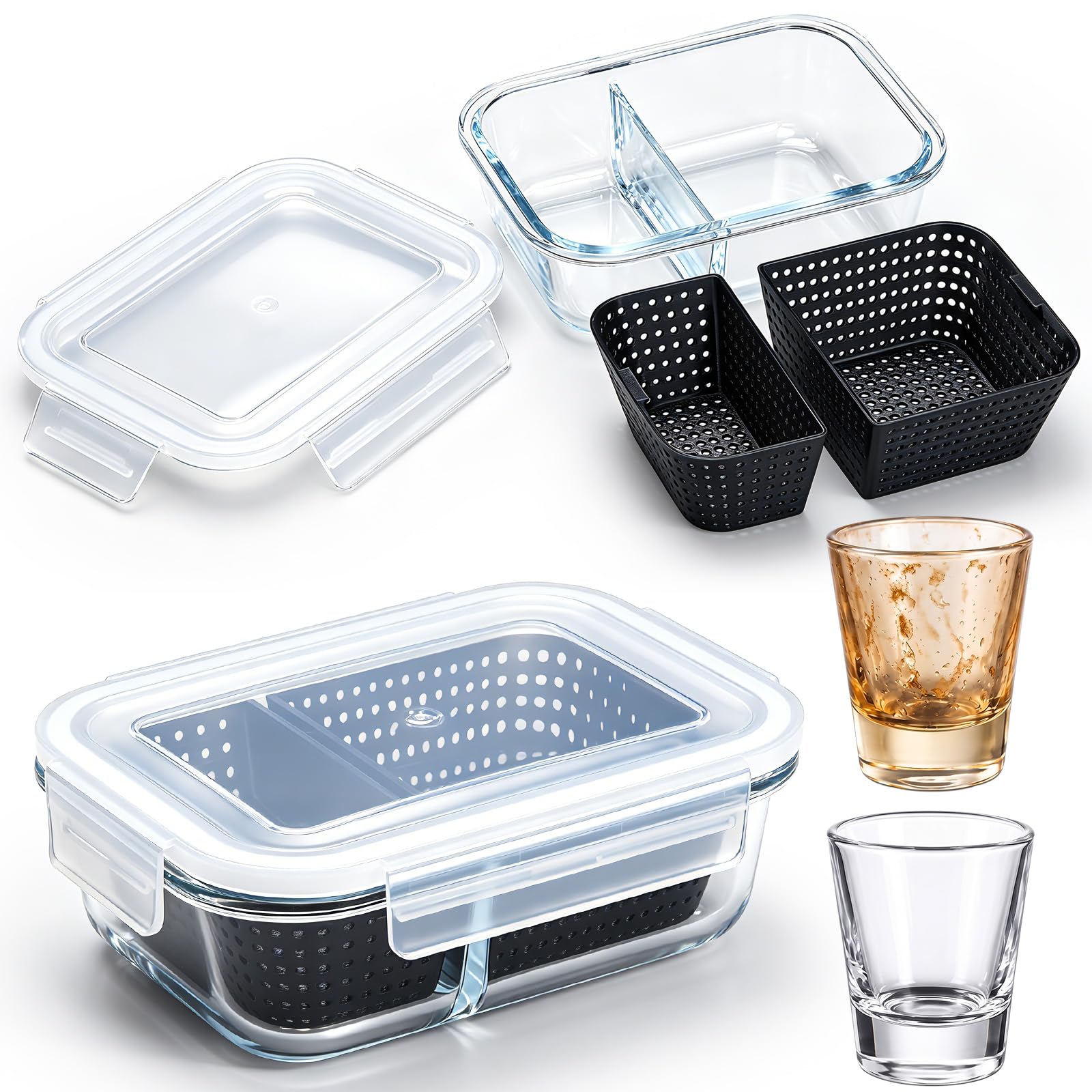 Dual Compartment Cleaning Box Glass Pipe Cleaner Insert Tray,6.7" X 5" X 2"