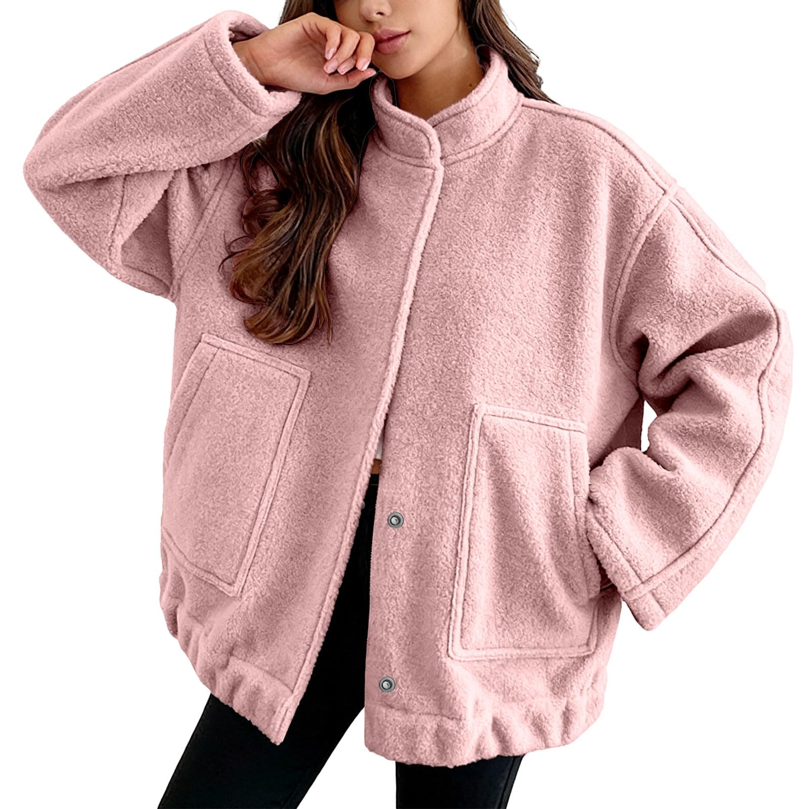 Chaqueta Mujer Invierno Abrigos De Cazadora Forro Polar，Chaqueta polar femenina moderna corte holgado estilo urbano cuello liso ideal para uso diario actividades otoño invierno