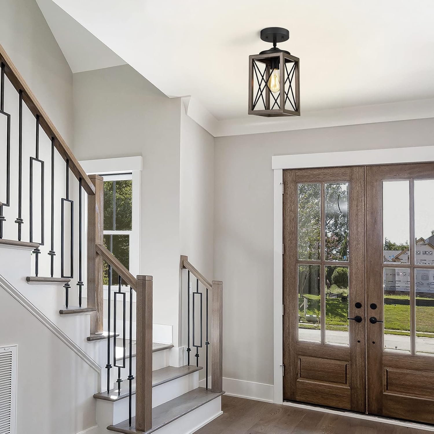 Aged Iron Farmhouse LED Pendant Light with Metal Shade