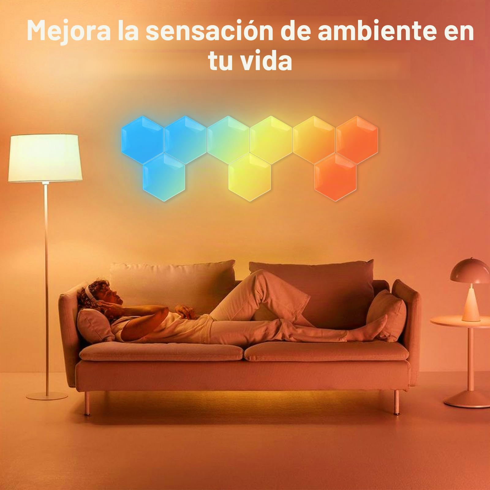 Panel LED para juegos hexagonal, 10 unidades, luz de pared inteligente LED con RGB-IC, sincronización de música, control de aplicaciones, iluminación de pared para sala y configuración de juegos