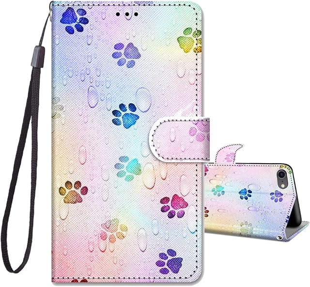 JRIANY for iPhone SE 2022 / iPhone SE 2020 / iPhone 7 / iPhone 8 Case, PU Leather Wallet Case with Pattern Cute Design Shockproof Cover Flip Case Compatible with Apple iPhone 7 / iPhone 8, Footprint