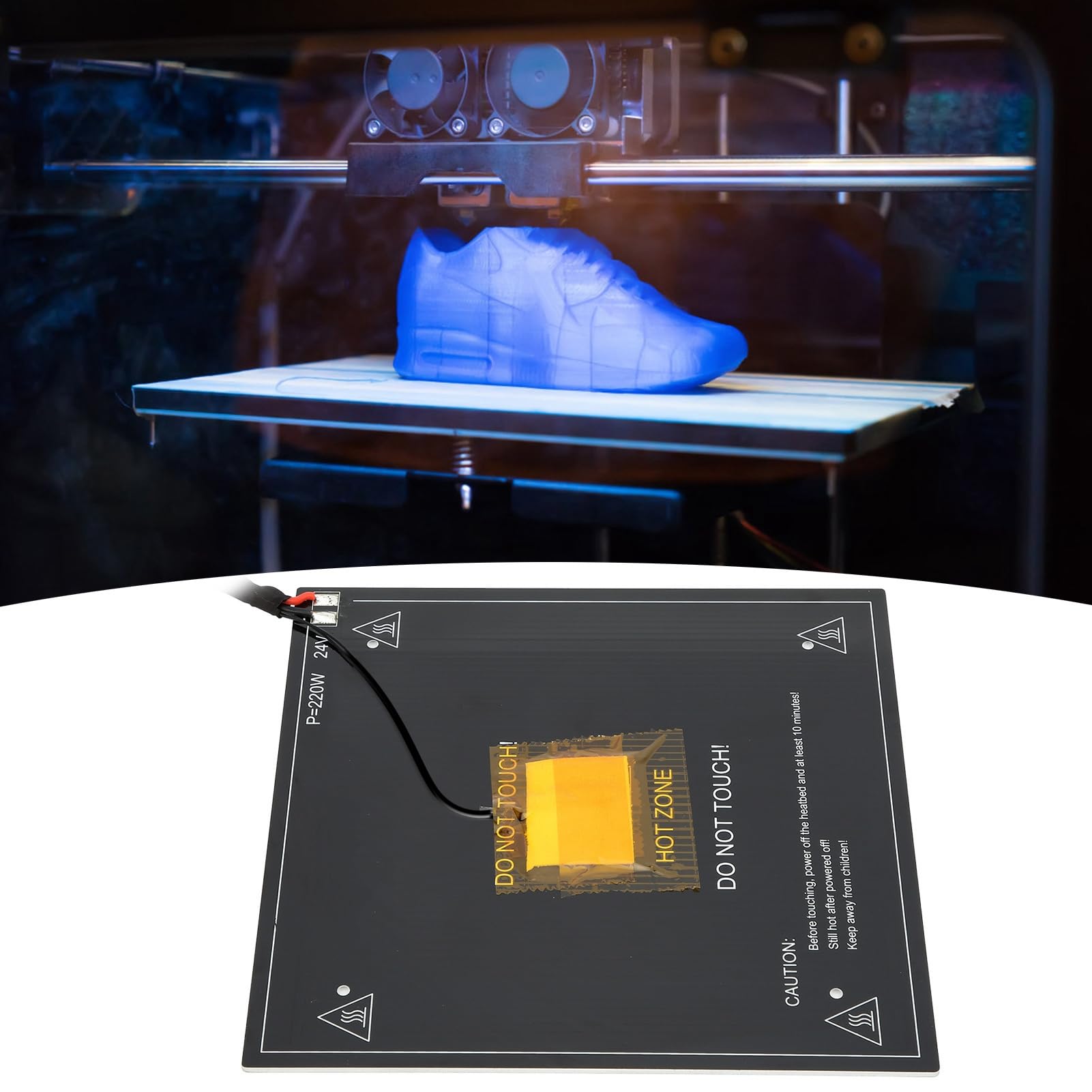 Cama caliente de aluminio de Zenithaur para Ender 3, DC 24V 220W Camino de calefacción, cama de calefacción de impresora con cable de instalación para una fácil configuración