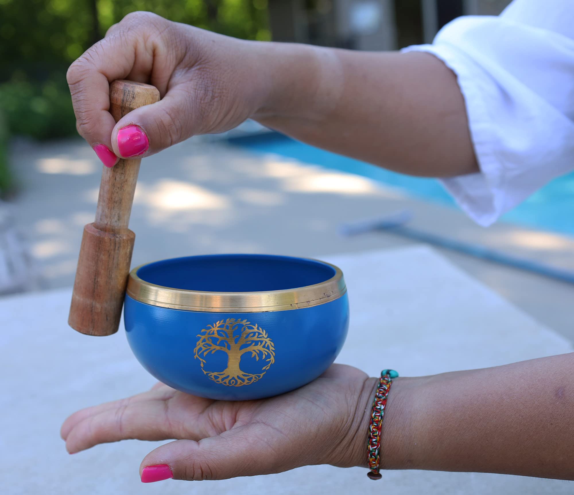 Tibetan Tree Of Life Singing Bowl Mallet Cushion Set ~ For Meditation, Yoga, Spiritual Healing and Mindfulness ~ Medium