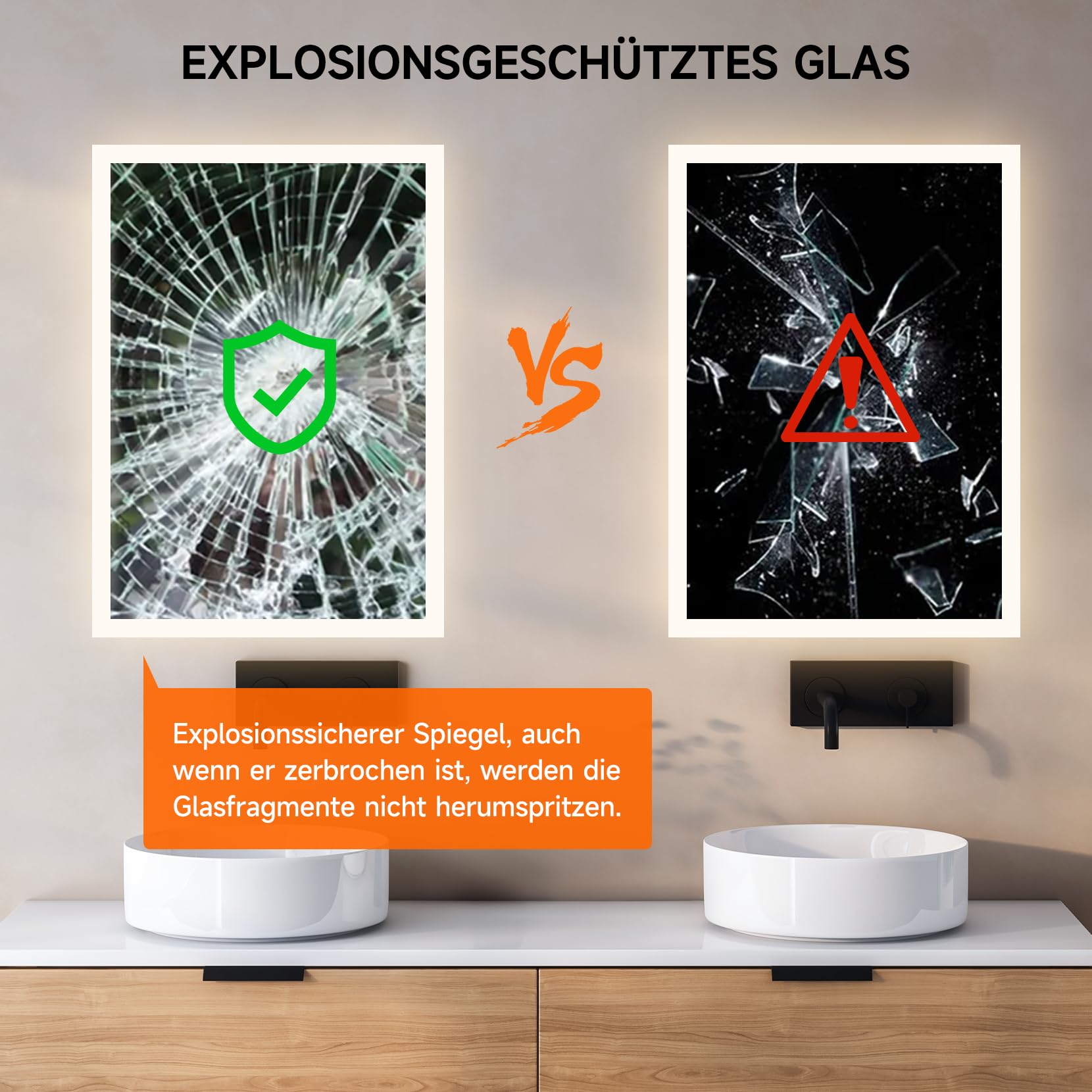 Dripex LED Badspiegel 70x50cm mit Steckdose, 3 Lichtfarben Dimmbar IP44 | Für Badezimmer