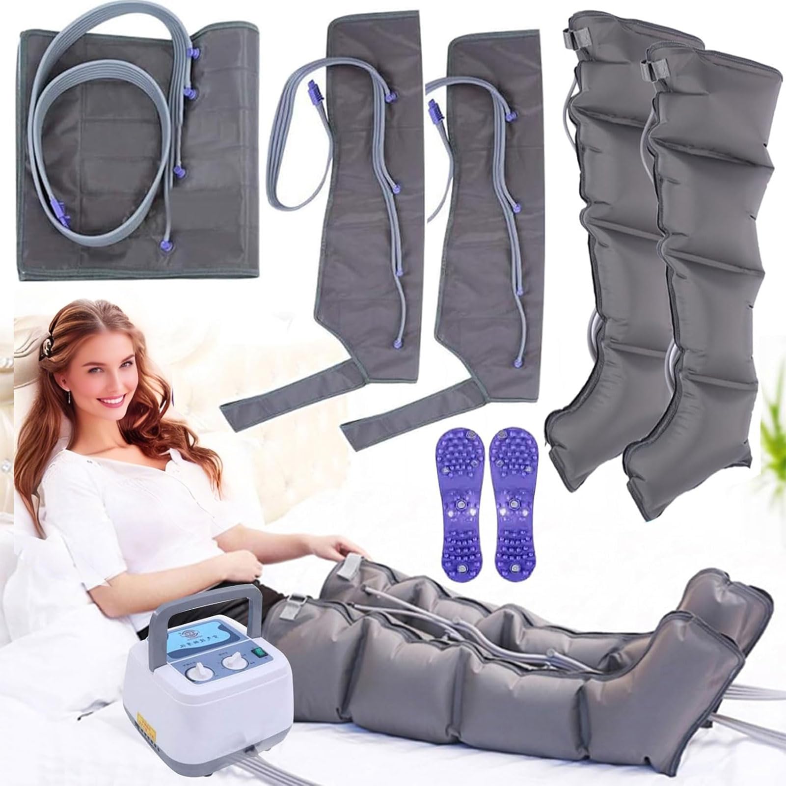 4/6 Camere d'Aria Massaggio Gambe Pressoterapia per Casa, Linfodrenaggio, Professionale, Braccio in Vita, Migliora La Circolazione, Macchina per Massaggio alle Caviglie E Ai Polpacci