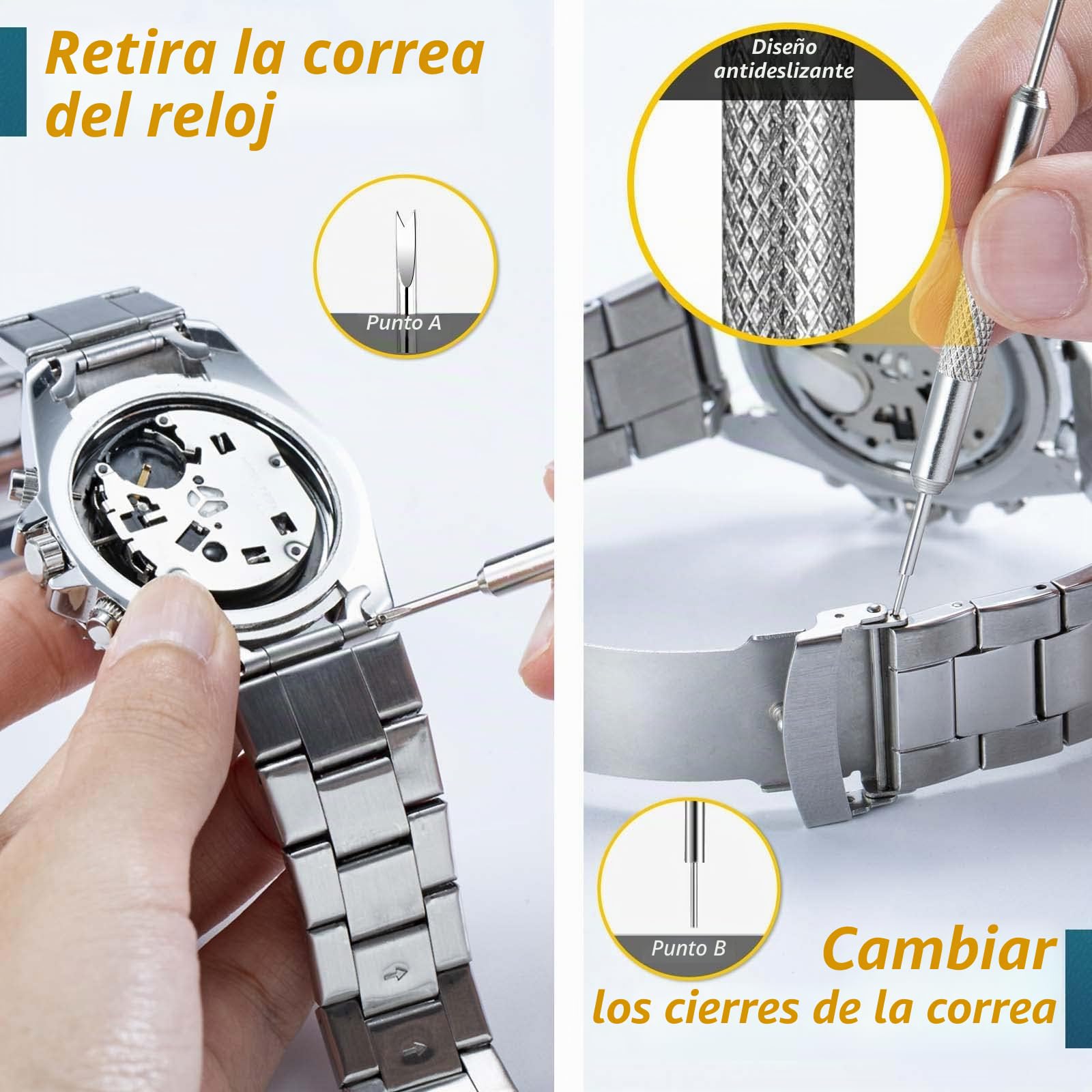 Eventronic Herramientas relojero+ Prensa de Tapa, Kit Relojero con Herramienta Cambiar Pilas Reloj, Juego de Herramientas Pasador de Enlace de Banda de Reloj con Estuche (88PSC)