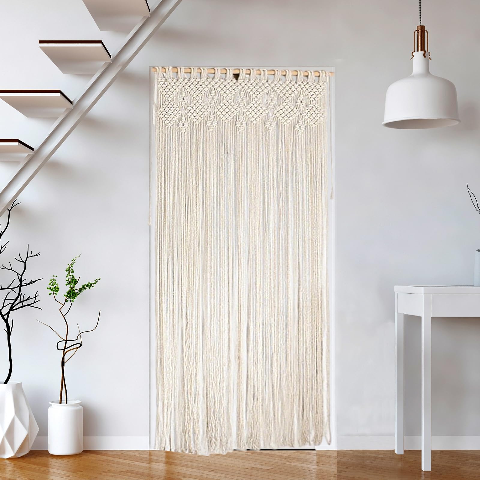 OUGPIU Rideau Bohème en Macramé,80x200cm Tenture Murale Rideau de Porte,Tapisserie de Fenêtre En Coton Tissé à la Main,pour Séparateur de Pièce,Chambre Salon,Fond de Mariage,Décoration D'intérieur