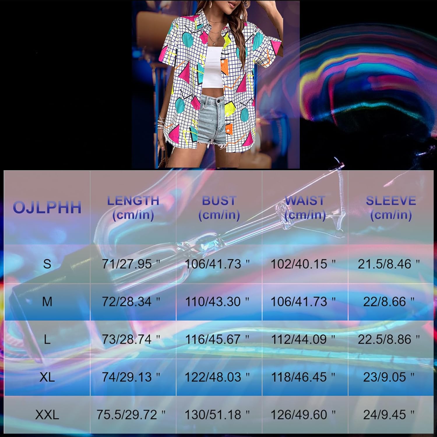 80s 90s Outfits Women Hawaiian Retro Birthday Party Button Down Shirts Disco Neon Short Sleeve Blouse Tops - Image 7