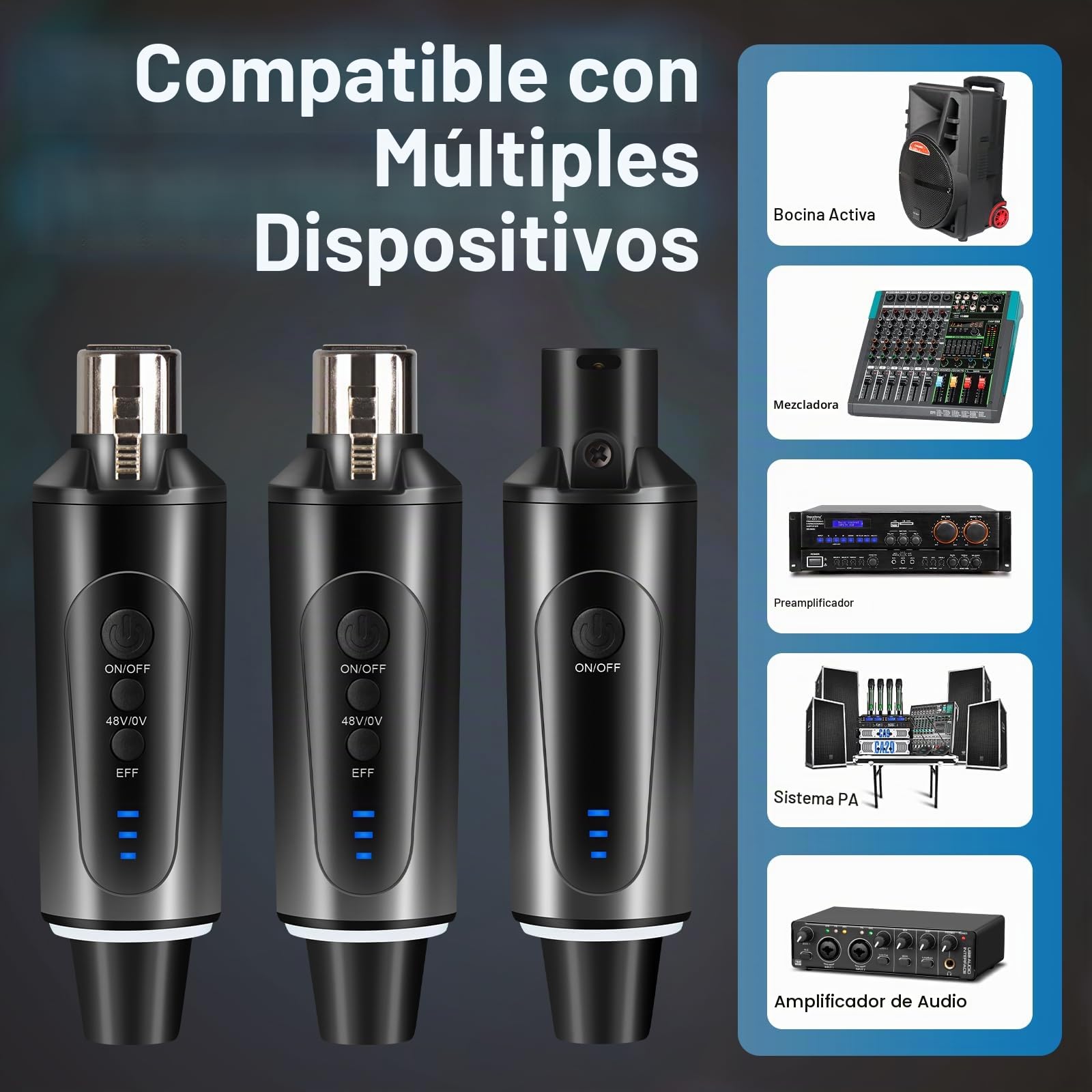 Depusheng S5 Transmisor y receptor de guitarra inalámbrico con 2 transmisores XLR inalámbricos y 1 receptor, alimentación fantasma de 48V e interruptor de reverberación, mezclador de audio