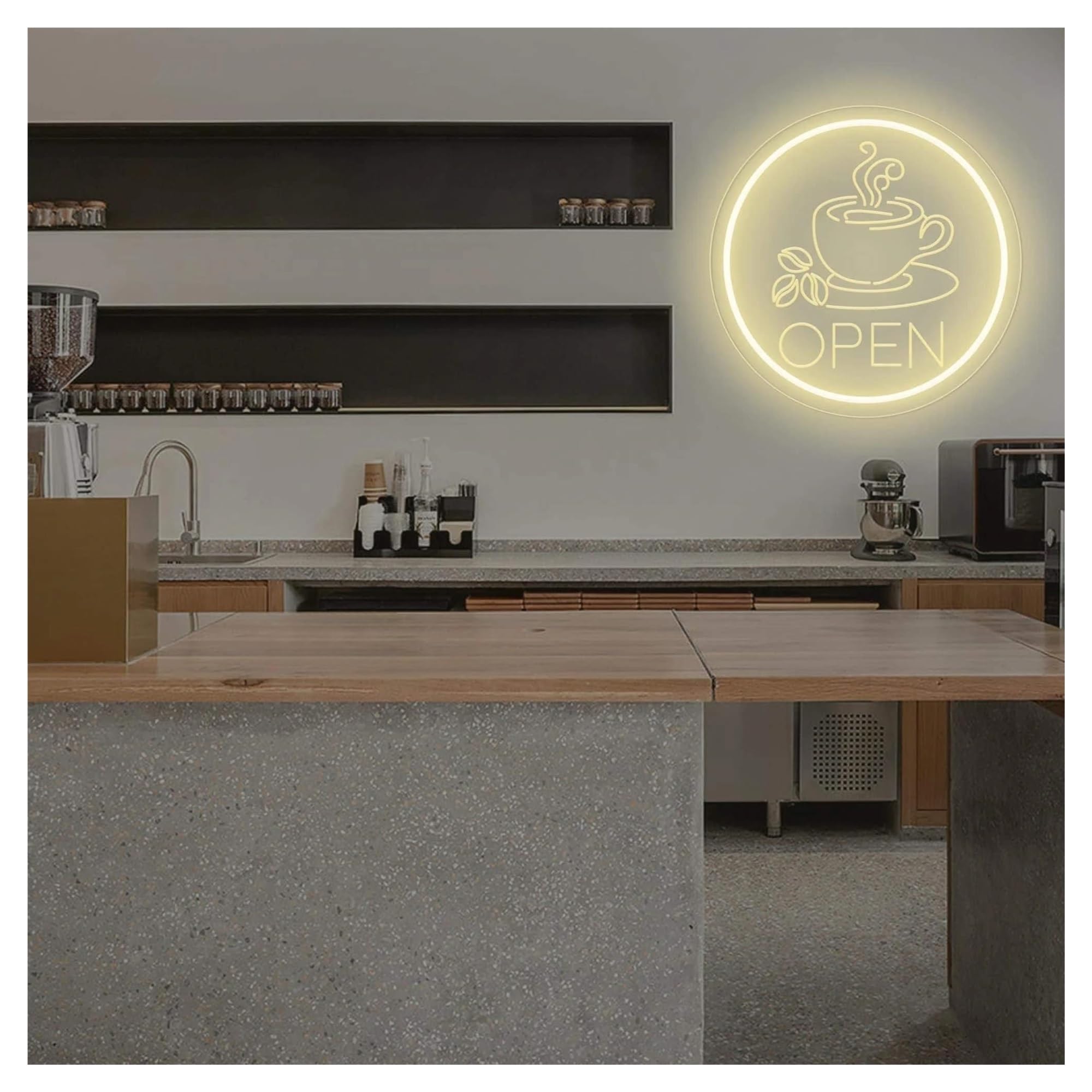 Shouxi B Sign Lamp We Are Open Neon Sign Wall Art Decor Usiness Shop Ar Clu Home Decor Hotel Neon Coffee Shop Open Decor 38.5Cmx38.5cm(B)