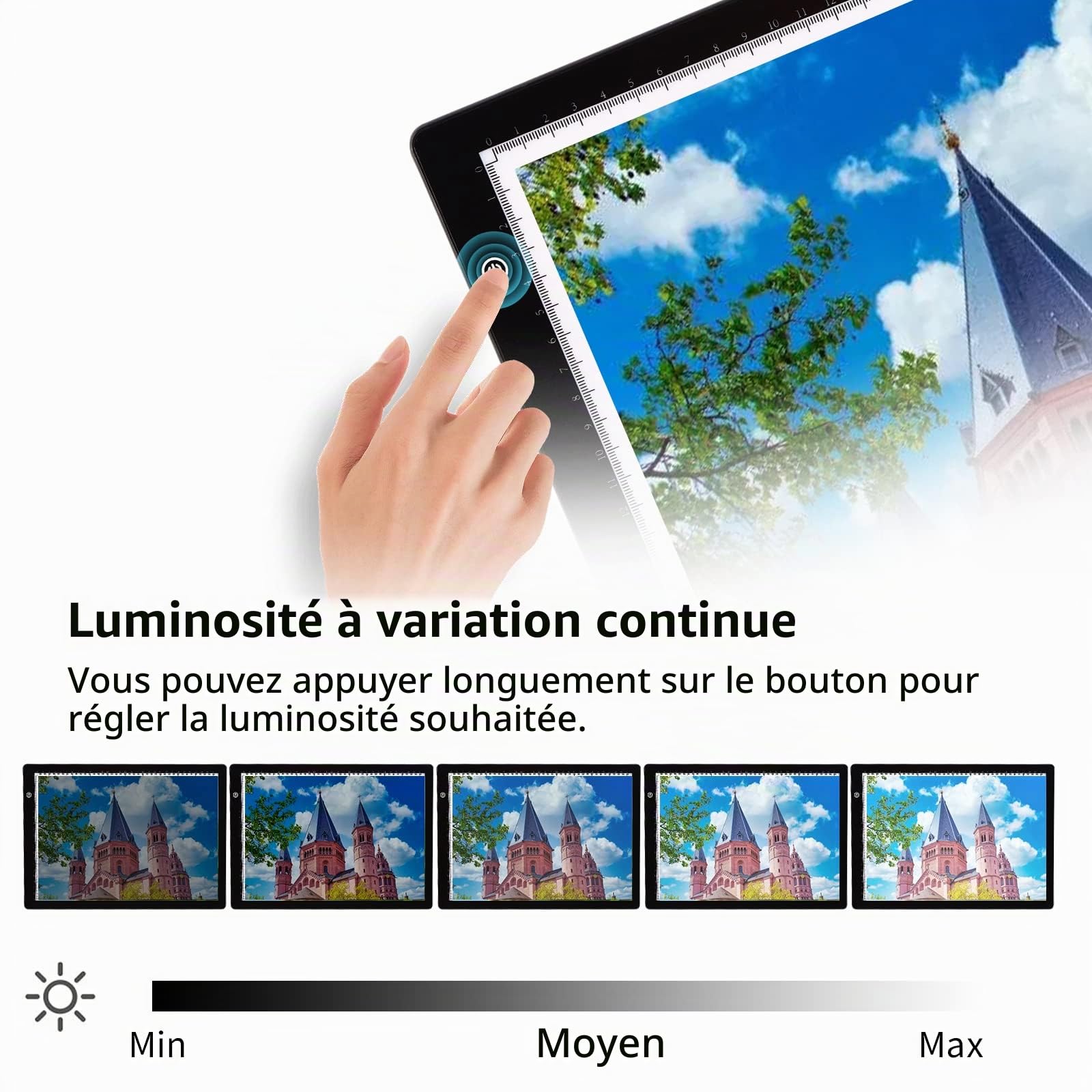 elice Table lumineuse LED A2, 7 mm ultra-mince, luminosité réglable en continu, grand panneau lumineux pour la peinture au diamant, le dessin, la conception de croquis, avec adaptateur 12 V 2 A