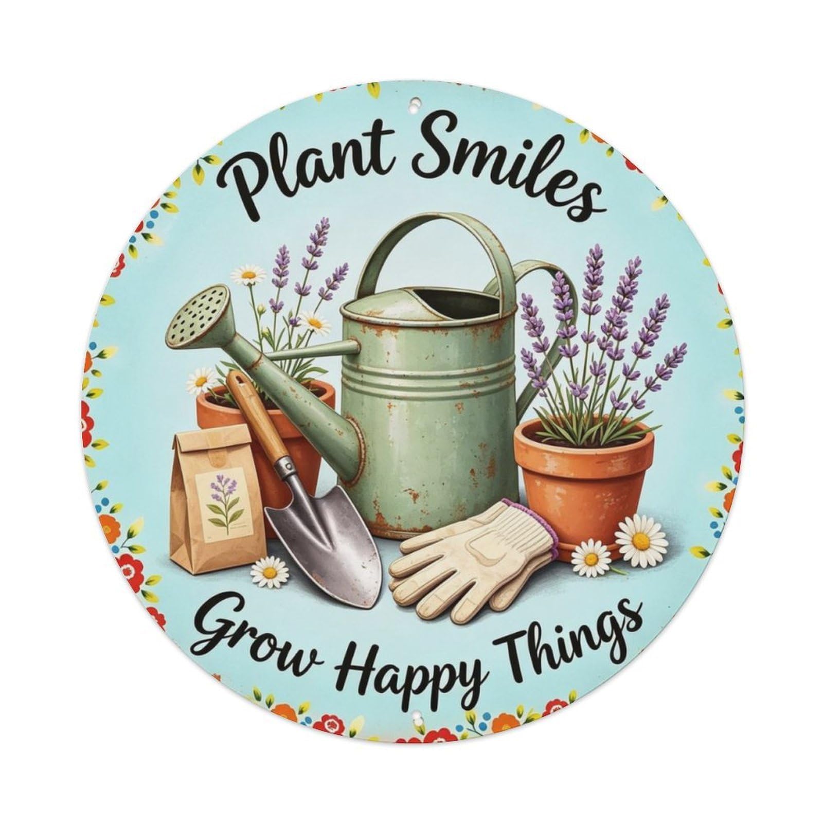 Grow Happy Things Metal Tin Sign Plaque