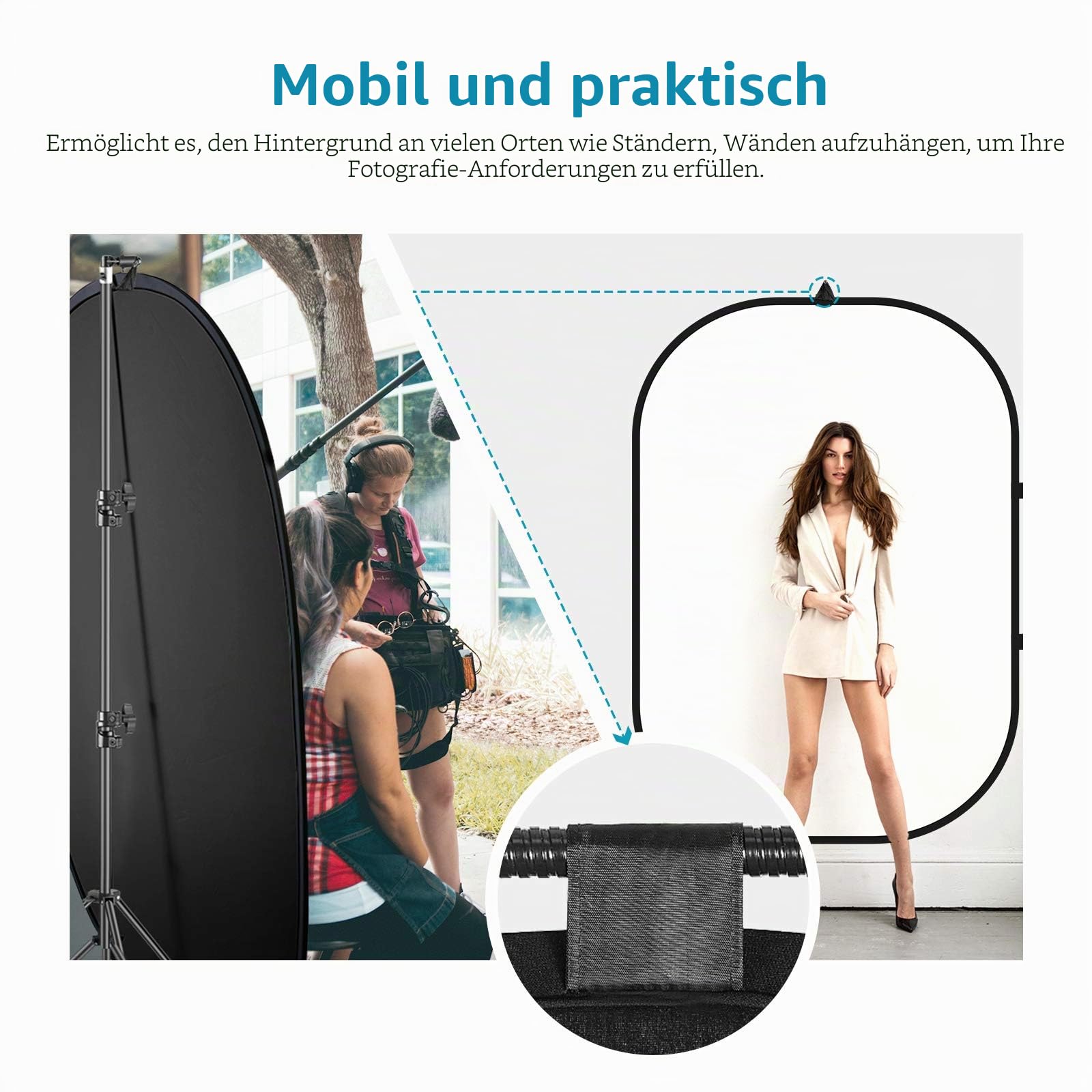 NEEWER 5x7ft/1,5x2m Faltbarer Chromakey Hintergrund mit Ständer, 8,5ft/2,6m