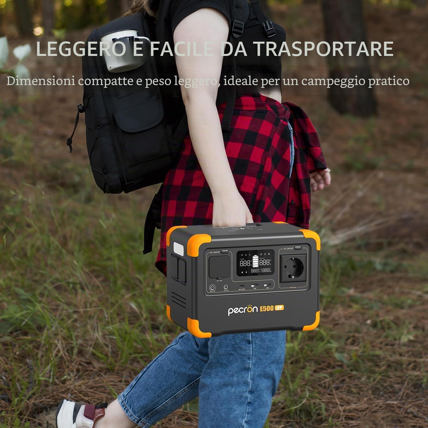 PECRON E500LFP - Power Station portatile, 600 W/576 Wh, batteria LiFePO4, ricarica rapida per casa, camper, campeggio, CPAP, emergenza