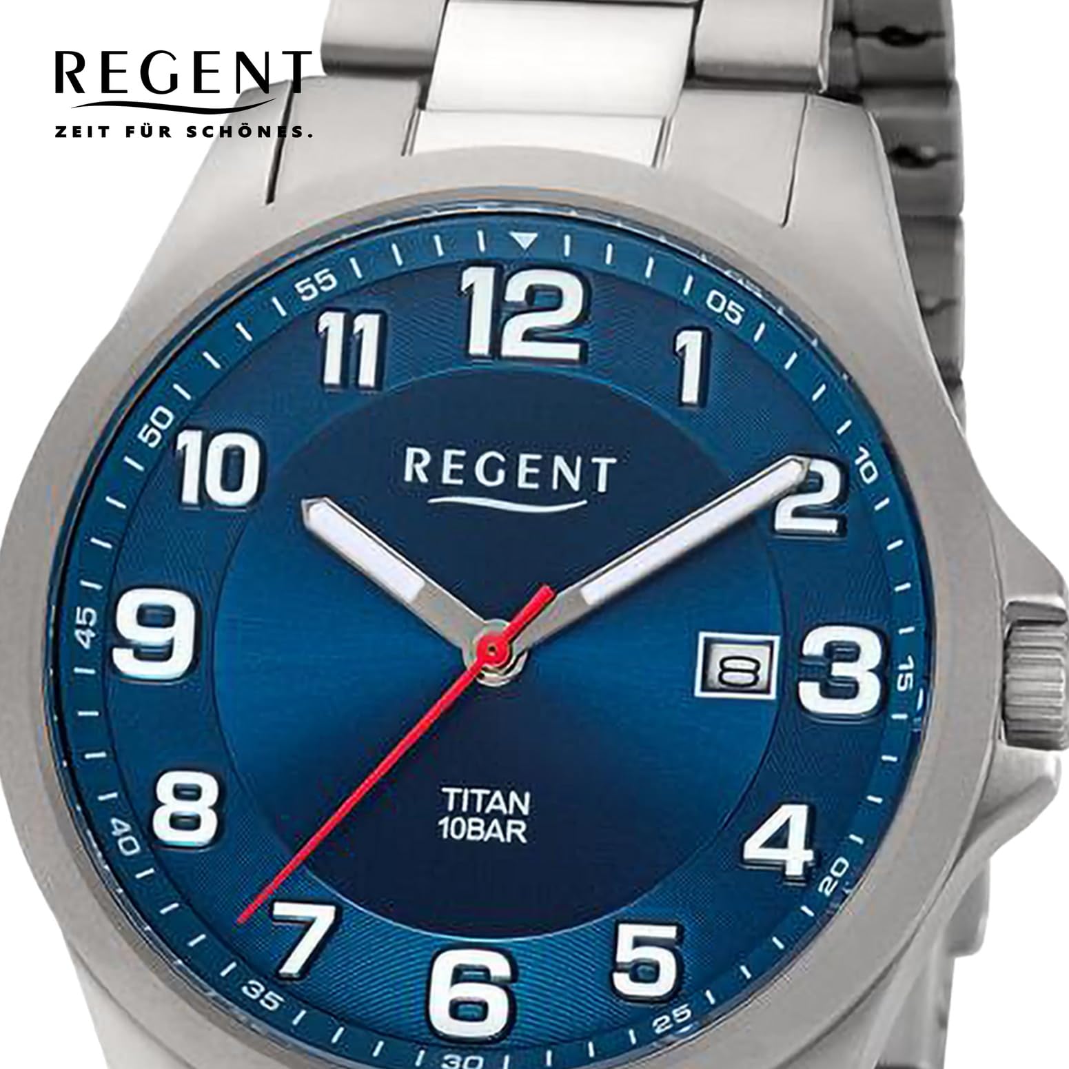 Regent Herren Armbanduhr in der Farbe Silber mit Armband aus Titan, Wasserdichtigkeit: 10 bar, Gehäusedurchmesser: 39 mm, 11090371