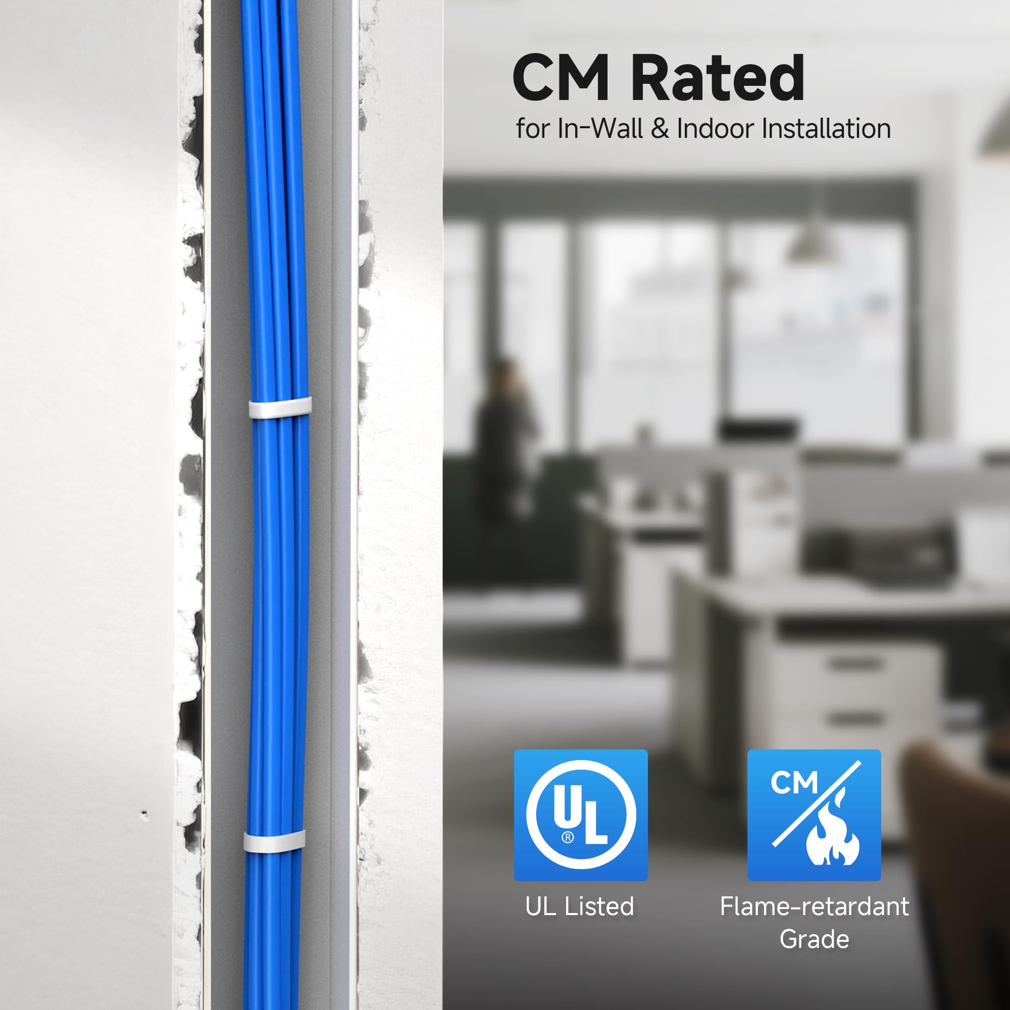 Cable Matters Cable Ethernet a granel Cat6 en pared (CM) en azul, 305 metros