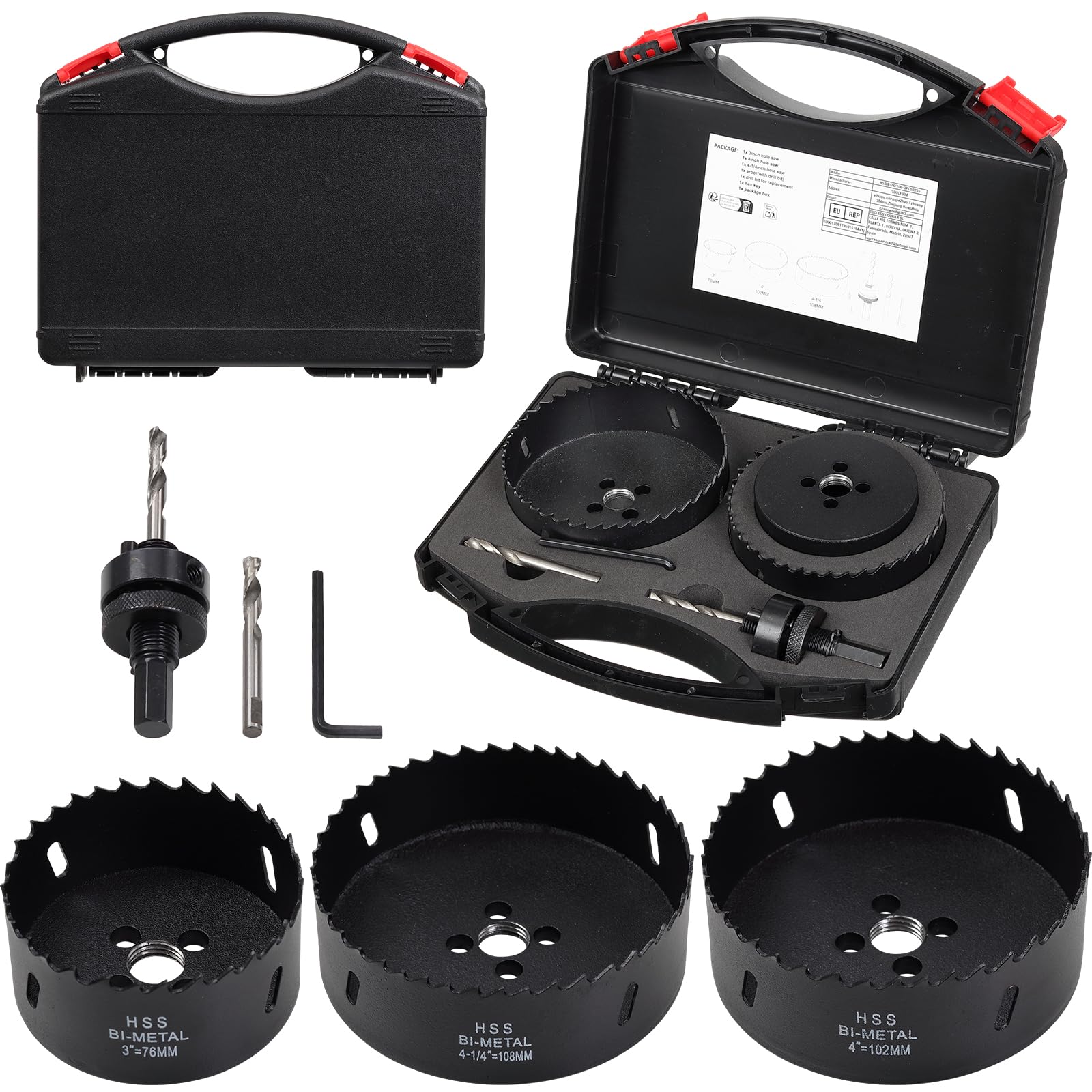 Hole Saw Kit,3PCS Hole Saw Set 76mm 102mm 108mm,Drill Bit for Metal and Wood,HSS Bi-Metal Hole Cutter with cutting Depth of 32mm for Punching Circular Holes on Ceiling Board Acrylic Panel