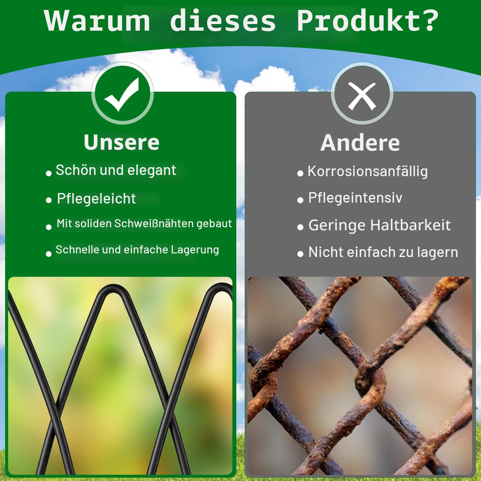 Thealyn Dekorative Metall Gartenzaun,45cm (H) x 2.25m (L),Metall Grenze