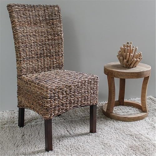 Miniatura 7 de BOWERY HILL Silla de comedor tejida a mano de 40 pulgadas de alto, estilo hoja de abacá, ratán y marco de madera, tamaño estándar perfecto para la