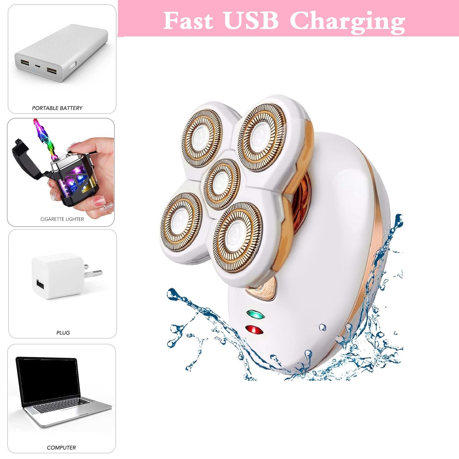Elektrorasierer für Frauen, schnurlos, schmerzlos, makellos, Haarentfernungsgerät mit LED-Licht, Rotationskopf, Rosa, moderner Stil, wiederaufladbarer Lithium-Ionen-Akku, 800 mAh
