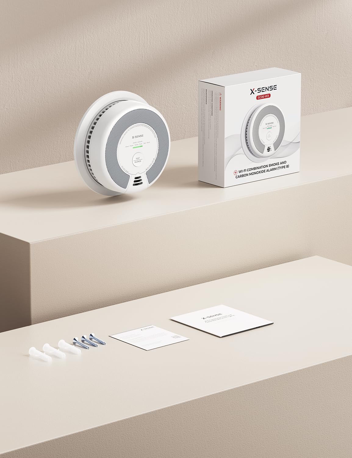 Alarma Wi-Fi X-Sense de Humo y monóxido de Carbono con batería reemplazable, Detector Combinado Inteligente Compatible con la App X-Sense Home Security, SC06-WX, 1 Unidad