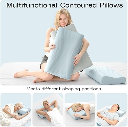 Miniatura 8 de Almohada de contorno de espuma viscoelástica, almohada cervical refrescante para dormir, diseño ergonómico patentado de 2 alturas, almohada de