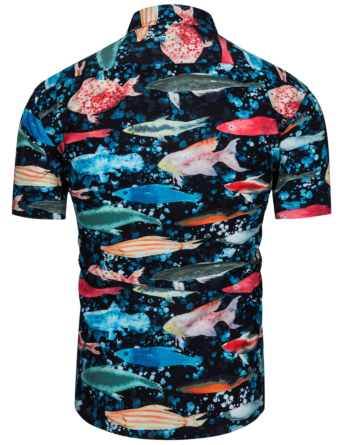 TUNEVUSE Camicia Hawaiana da Uomo con Pesci a Maniche Corte Tropicale da Spiaggia con Bottoni Nera XL