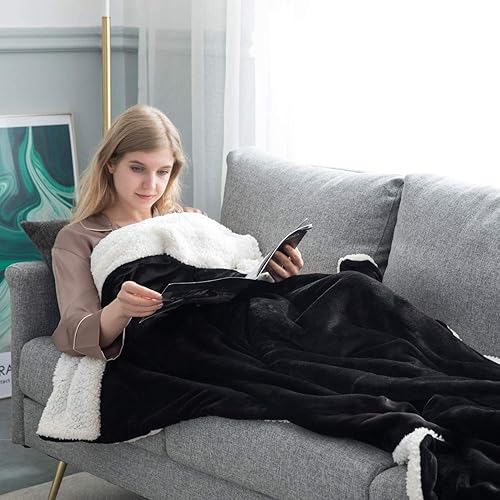 Vista 179 de IR Imperial Rooms Mantas Sherpa tamaño Queen – Mantas gruesas y cálidas para invierno, reversible, suave y esponjosa, tamaño Queen para cama, Morado