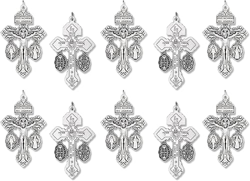 Paquete de 10 Crucifijos de perdón con medalla de San Benito y medalla milagrosa Crucifijo de triple amenaza para hacer rosario, cruz de rosario de