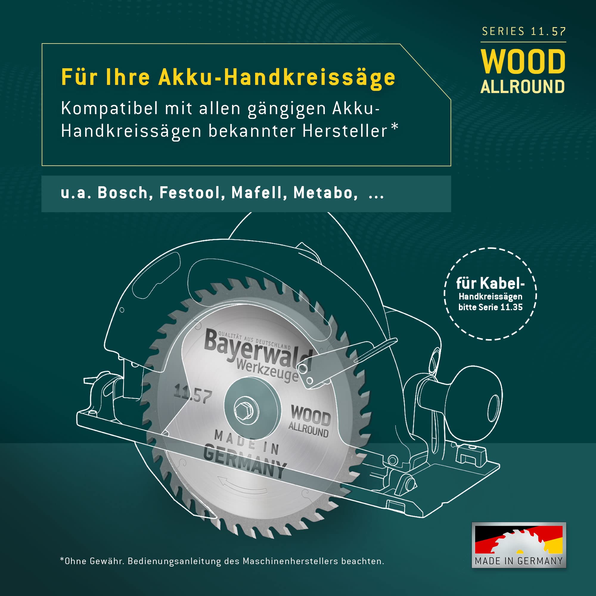Bayerwald - HM brzeszczot do piły tarczowej - Ø 160 mm x 2,2 mm x 20 mm | ząb zmienny (28 zębów) | Otwory dodatkowe: TS 55 + TSC 55 + ATF 55 + AP 55 | mała szerokość cięcia, idealna do piły tarczowej akumulatorowej