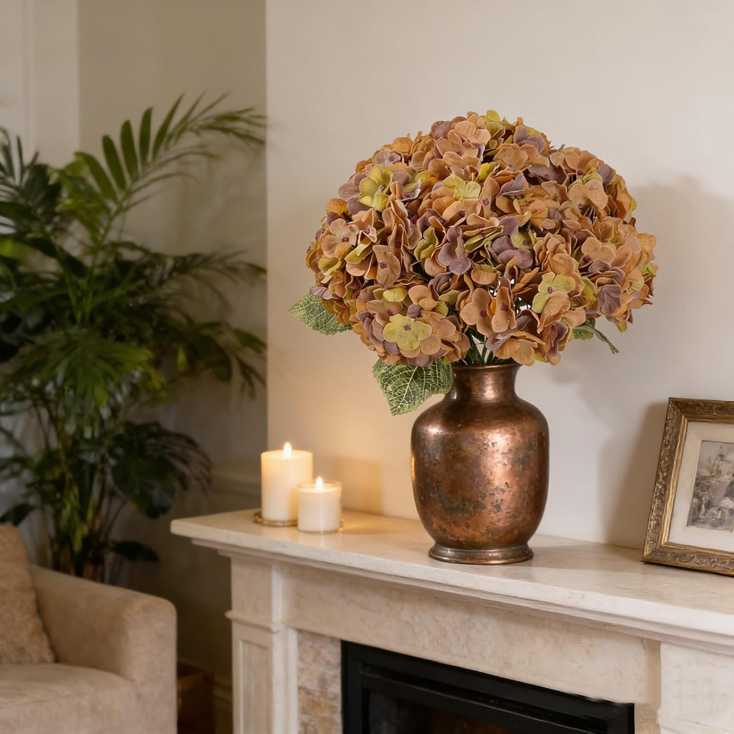 Kimura's Cabin 2 Bouquets Faux Hydrangea Flowers Vintage Artificial Silk Hydrangeas 10Heads Fake Floral Arrangements Wedding Party Autumn Garden Home Kitchen Table Center Decoration (Brown) - Image 6