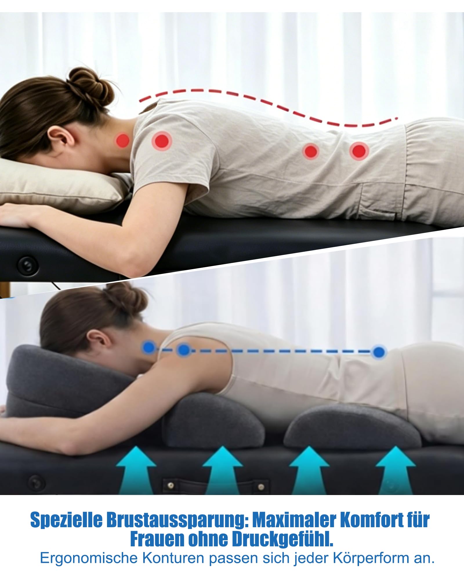 Ergonomisches Massage Kopfstütze & Brustkissen Set für Bett, Bauchlage Kissen mit Atemöffnung, Memory-Schaum Gesichtskissen & T-Form Bruststütze für Physiotherapie & Wellness, Dunkelgrau