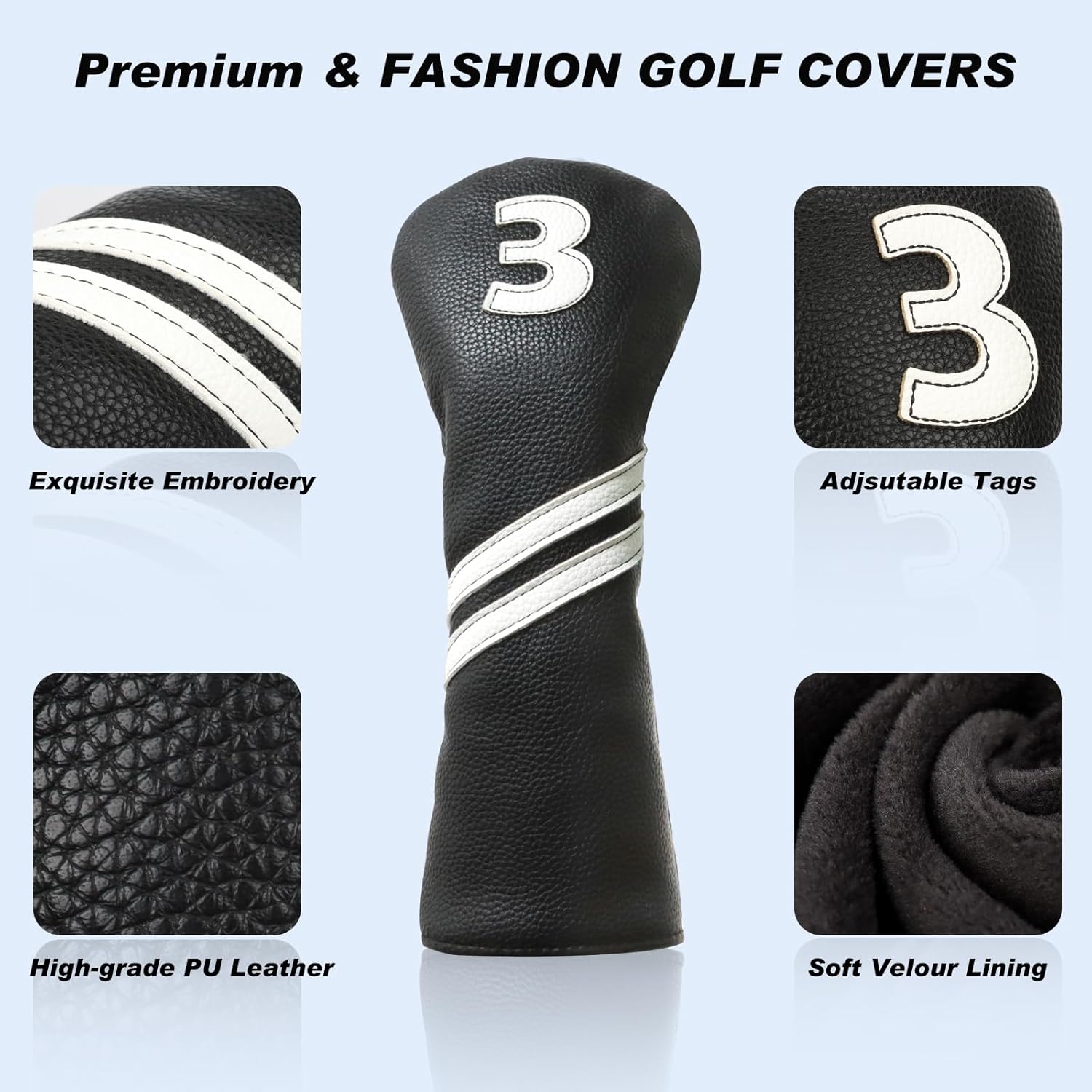 5pcs Golf Club Headcovers for Woods and Driver Fairway Hybrids for Golf Clubs Women Men