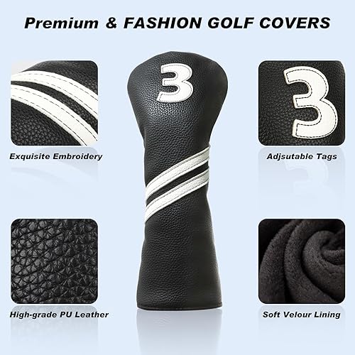 Miniatura 3 de Fundas para Palos de Golf, 4 piezas o 1 pieza, Fundas para Cabezas de Golf para Maderas y Driver Fairway Híbridos Mujeres Hombres - Cuero PU Premium