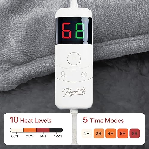 Vista 316 de Homemate Manta térmica eléctrica de 50 x 60 pulgadas, manta térmica de 1/2/4/6/8 horas de apagado automático, 10 niveles de calor, protección contra