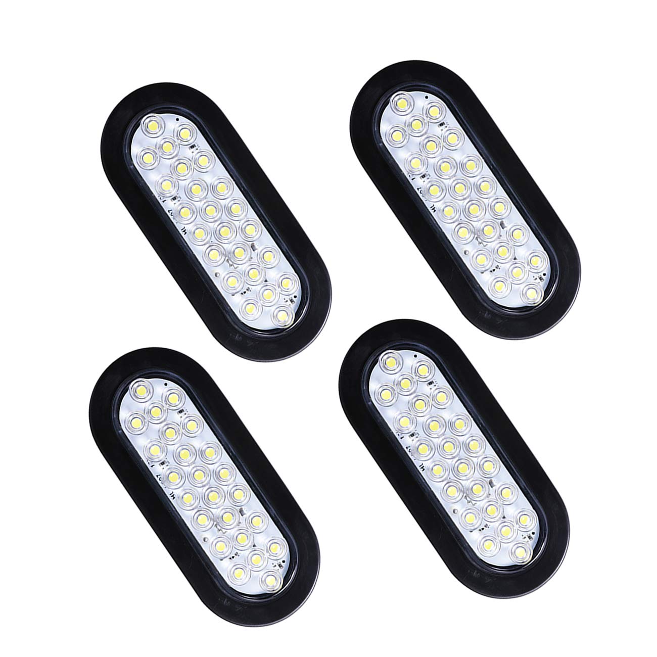 NPAUTO 4Pcs 6" Oval LED Trailer Lights 24 White LED Reverse Backup Lights Waterproof Trailer Stop Turn Tail Light for RV Trucks