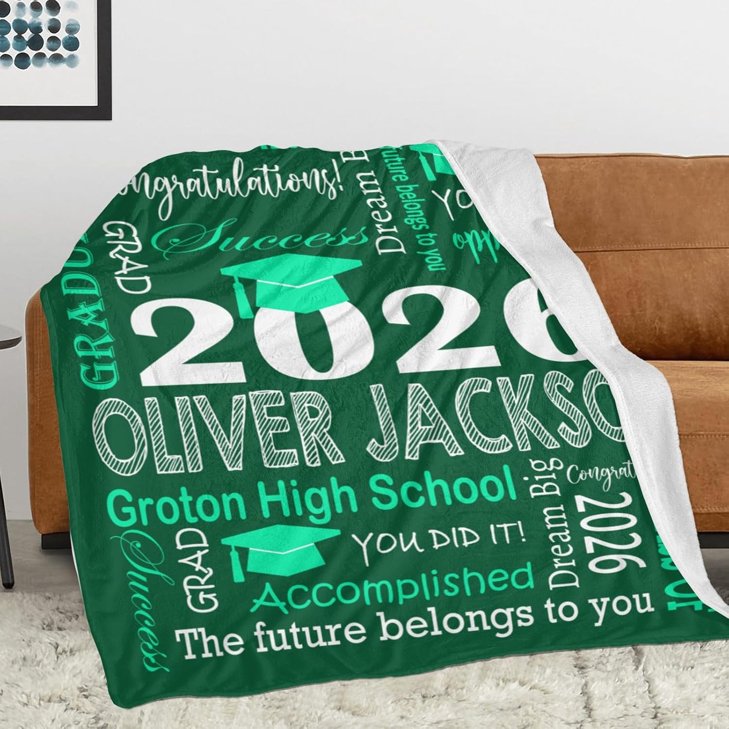Dr.TOUGH Personalized Graduation Gifts Blanket with Name School Custom Class of 2026 Graduation Blankets Customized Throw Blanket for High School