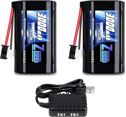 Zeee 2S - Batería de iones de litio de 3000 mAh, 7.4 V, conector SM 2P, batería recargable RC con cargador de batería de 7.4 V, compatible con WPL