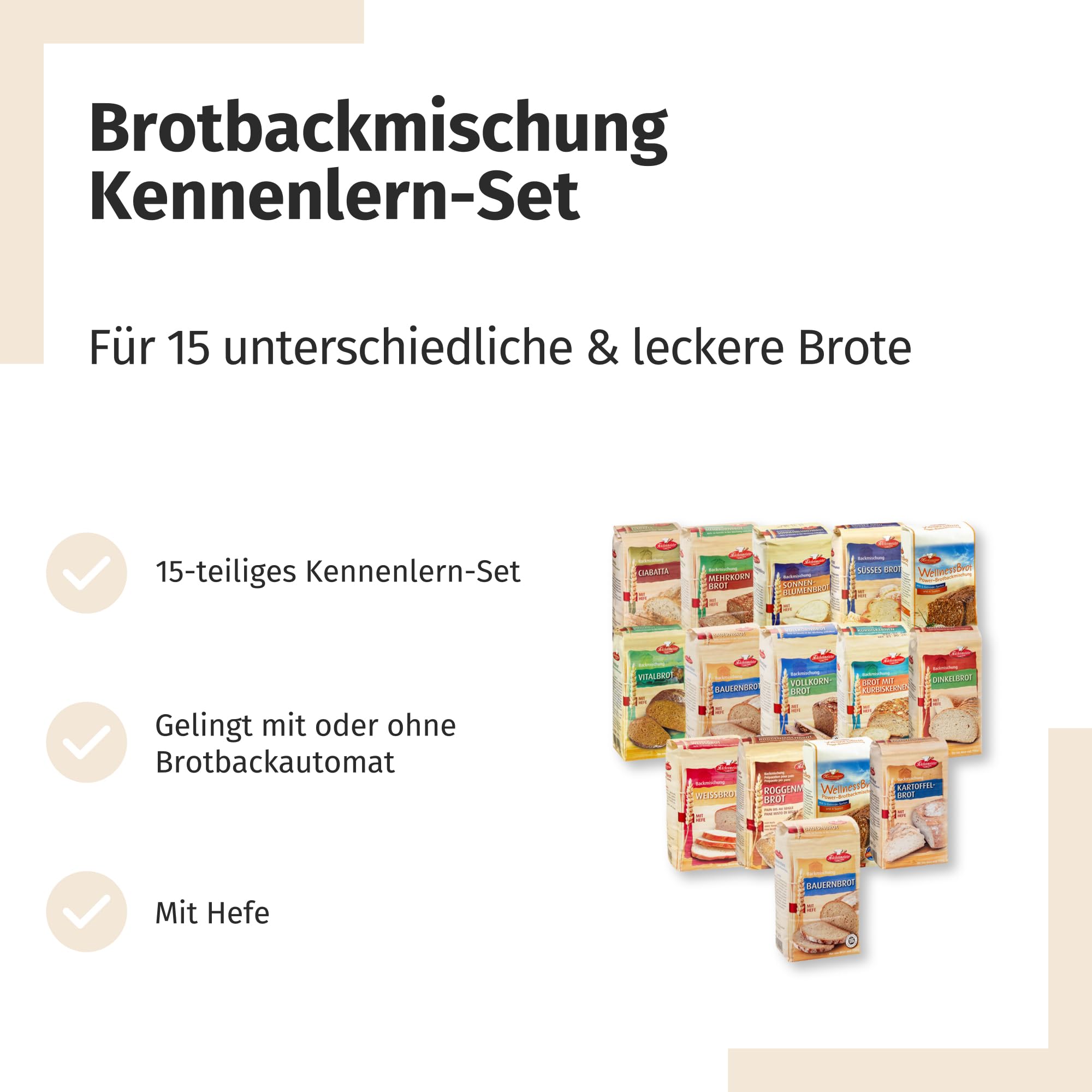 Bielmeier - Küchenmeister Brotbackmischungen 15teiliges Kennenlern-Set,1er Pack (1 x 7.5 kg)