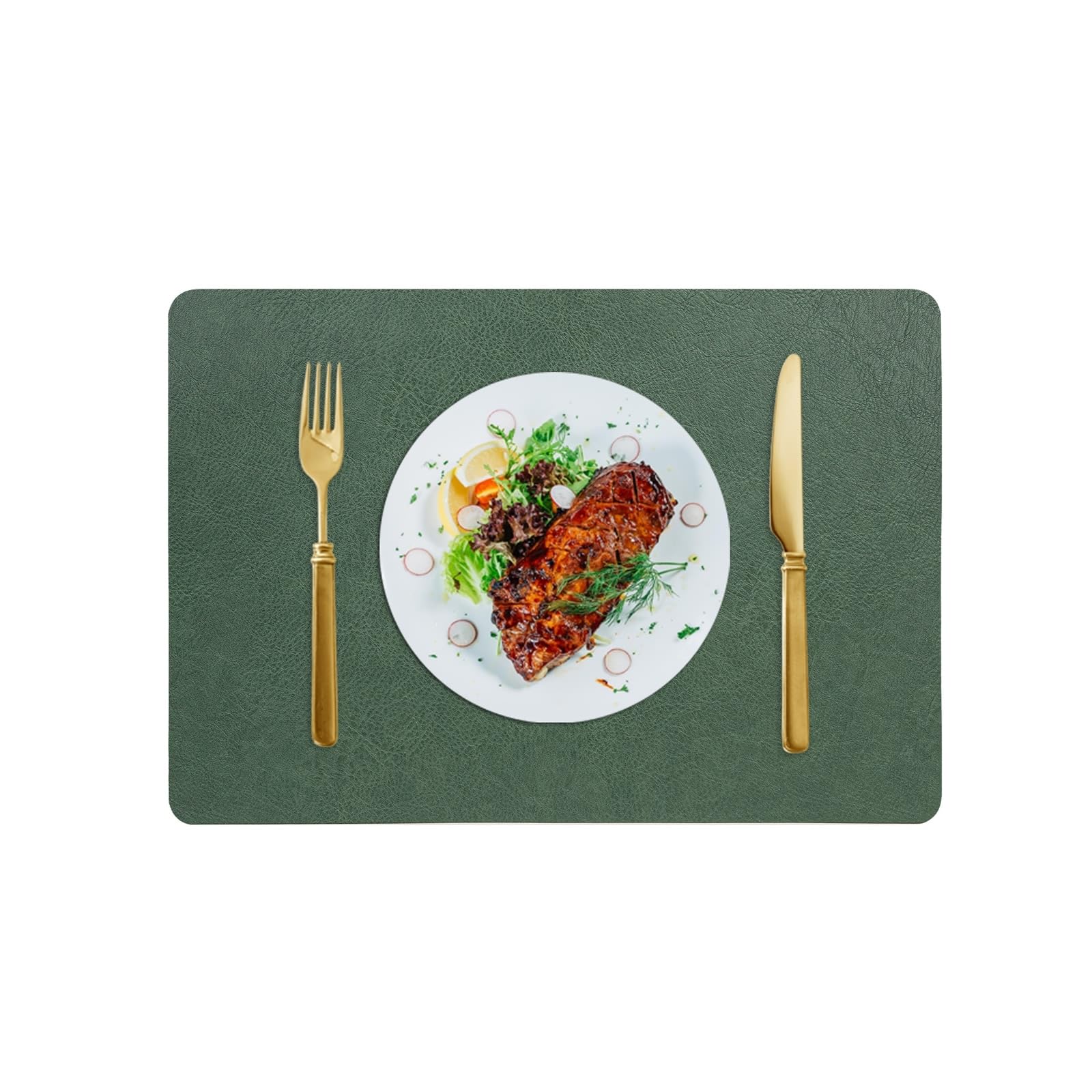 Epinki 6er Set Tischset Weihnachten Natur Quadratisch 30x43CM, PVC Leder Platzmatten Modern Umkehrbar Einfarbig Rindsleder Textur, Tischuntersetzer Waschbar Grün Grau für Speisetisch Platz-Matten